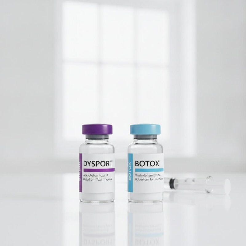 Toxina botulínica Dysport junto con Botox de Allergan, opciones populares en tratamientos inyectables cosméticos y relajación muscular